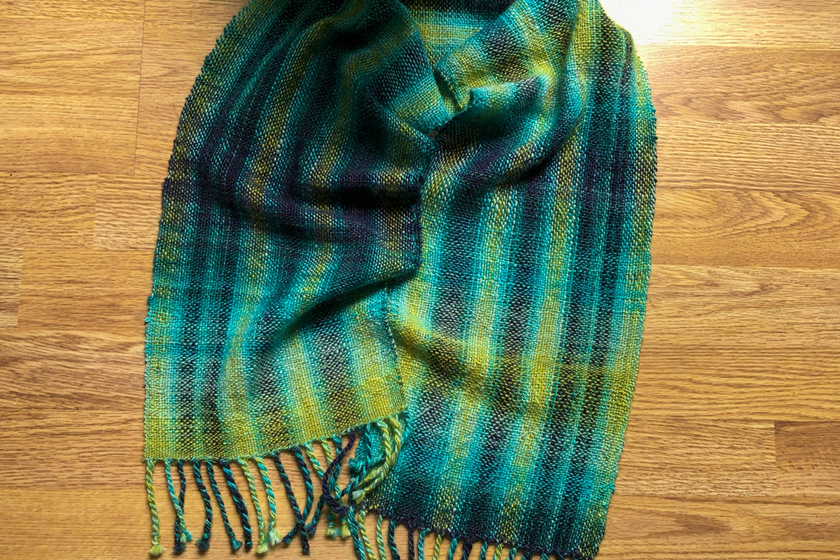 Completed handspun handwoven scarf 