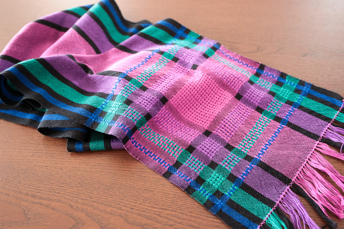 The scarf pattern is available in Laura Fry's Weaving Lace on Multi-Shaft Looms course.