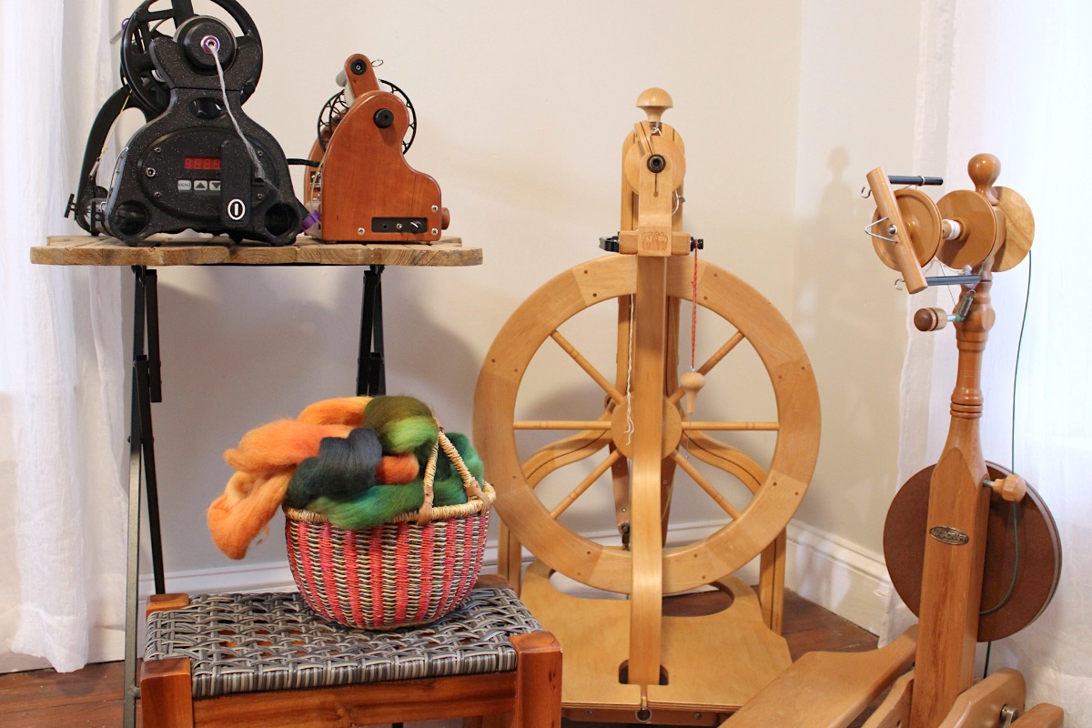 Debbie Held's different spinning wheels