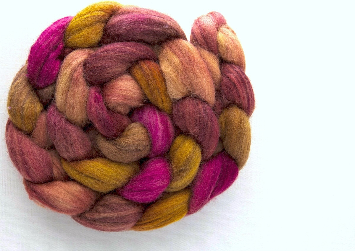 SweetGeorgia Polwarth+Silk fibre in the Salted Caramel colourway.