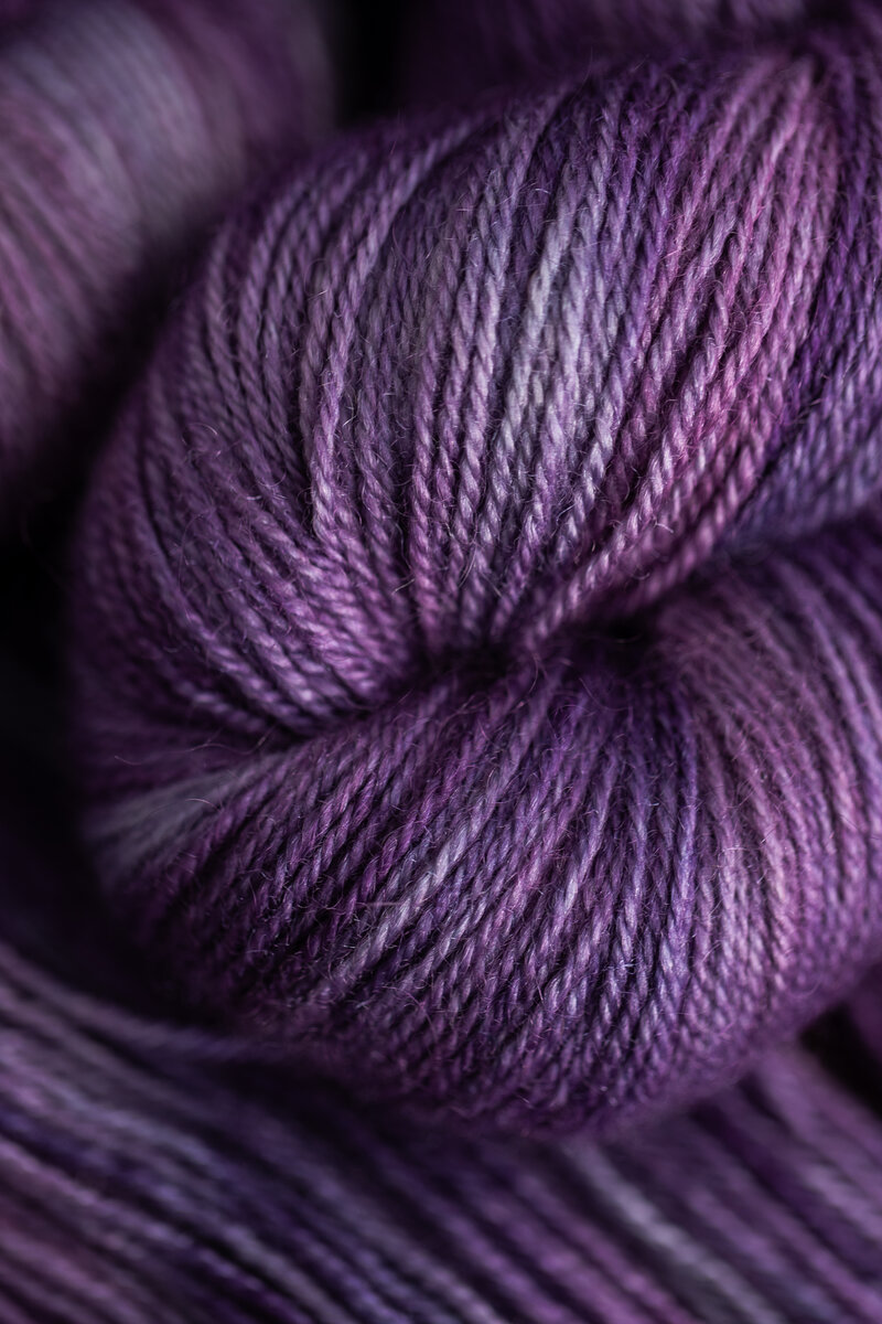 Future Dusk colourway on SweetGeorgia Trifecta Fine yarn close-up