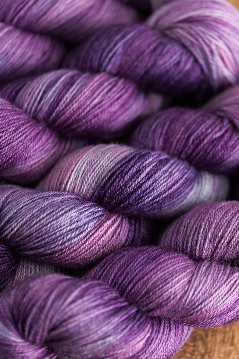 Future Dusk colourway on SweetGeorgia Trifecta Fine yarn skeins