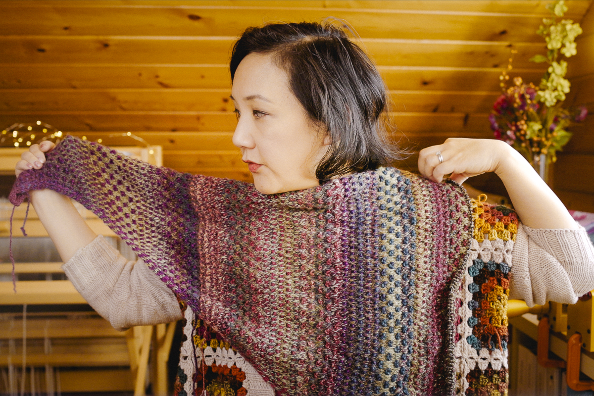 Nightshift Shawl, handspun and hand knit