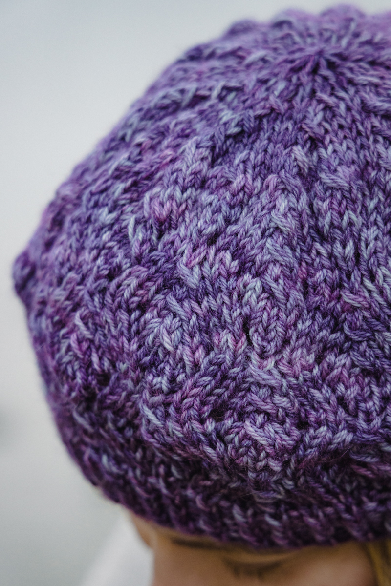 Ballard Slouch hat knit in Secret Stash Club for January 2025 "Future Dusk"