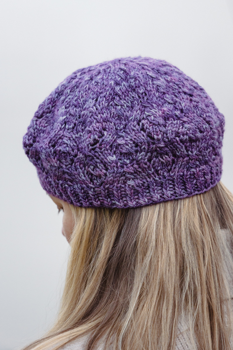 Ballard Slouch hat knit in Secret Stash Club for January 2025 "Future Dusk"