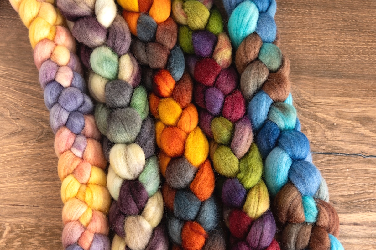 The SweetGeorgia Colour Collab: Winter Inspirations hand-dyed on Corriedale fibre.