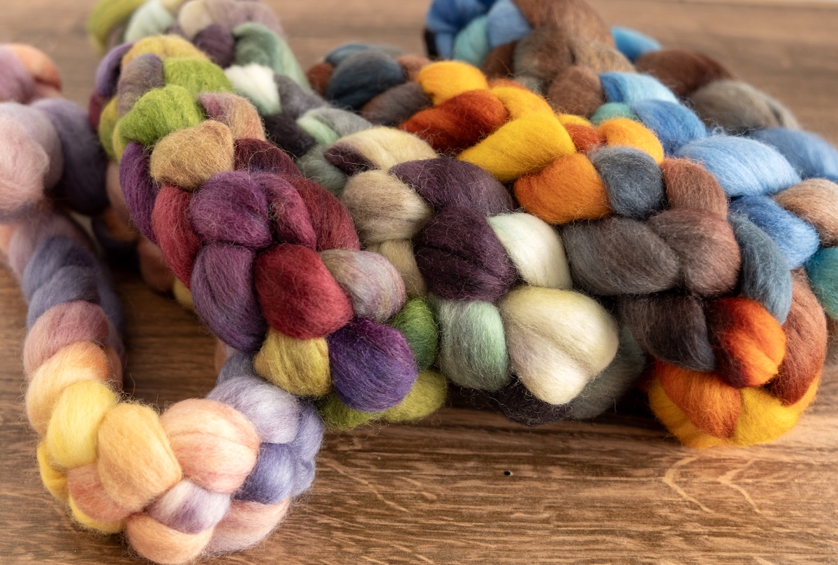 The SweetGeorgia Colour Collab: Winter Inspirations hand-dyed on Corriedale fibre.