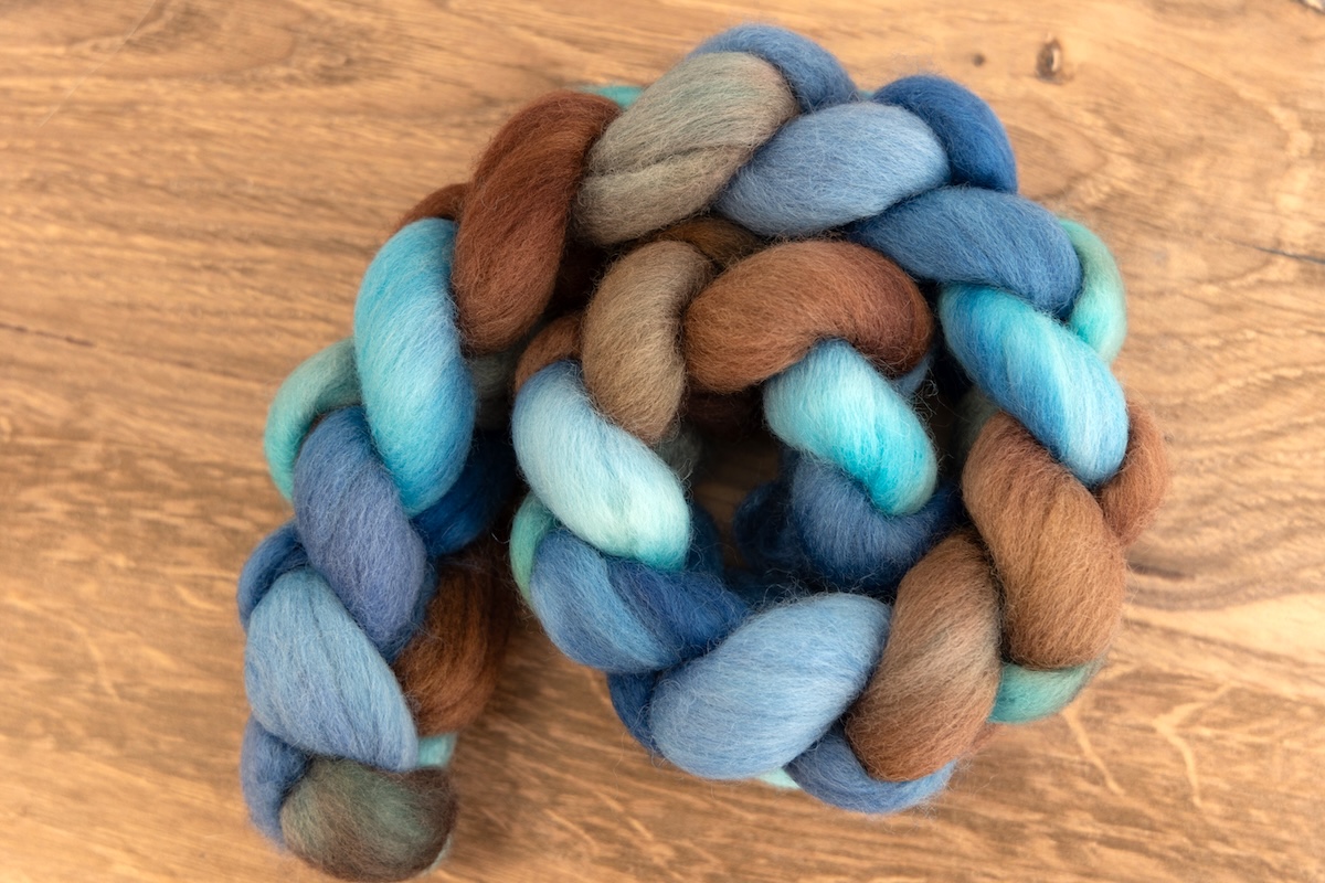 Kim McKenna's River Walk Colourway on SweetGeorgia Corriedale fibre.