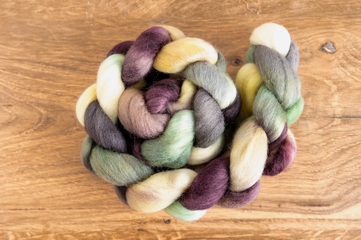 Diana Twiss's Shadows in the Snow Colourway on SweetGeorgia Corriedale fibre.