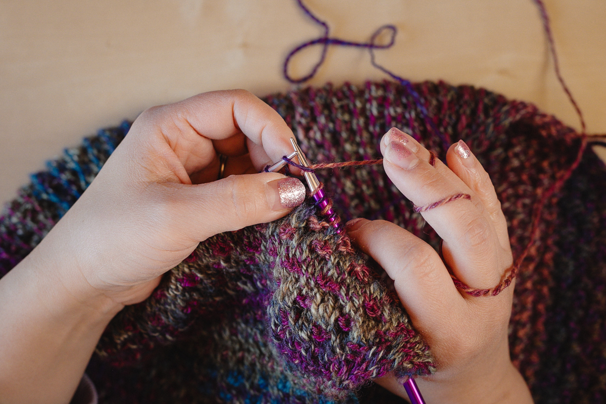 Knitting lever style for my handspun Nightshift shawl