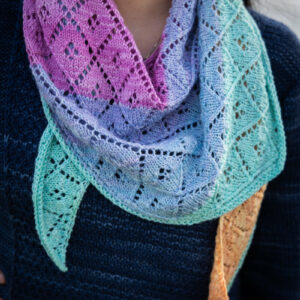 Knit Wild Orange shawl in Tough Love Sock Hexa Hue mini-skeins