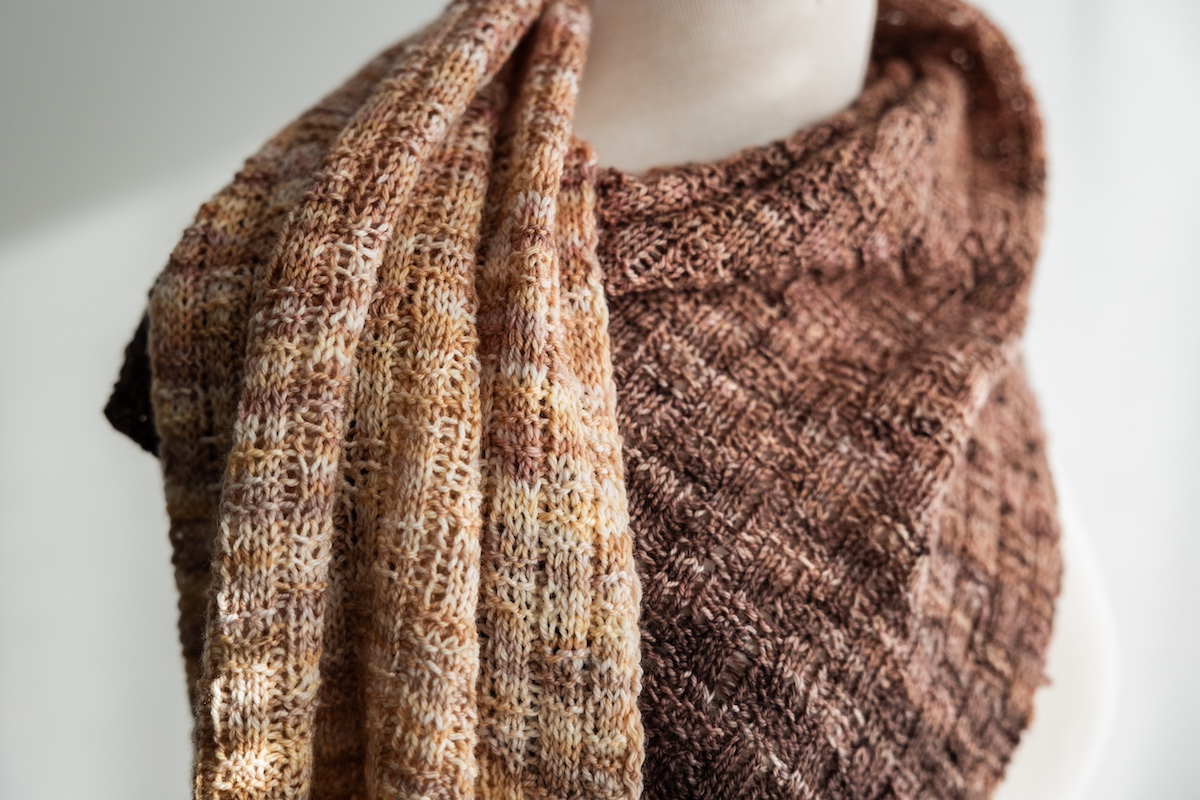 Lief scarf knitting pattern knit in SweetGeorgia sock yarn blank gradient