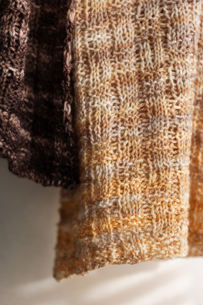 Close up of basketweave knit stitches