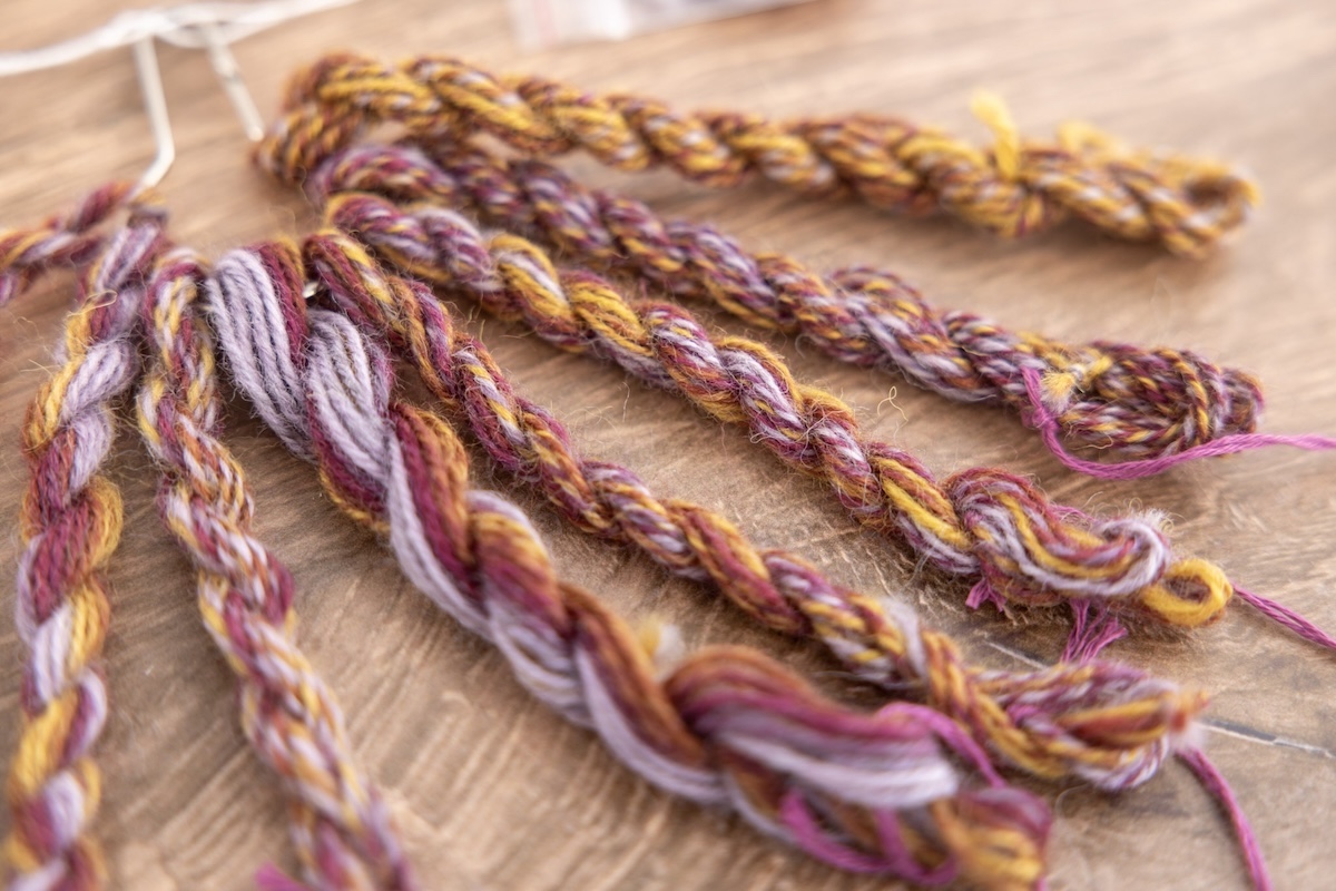 Rachel Smith's mini handspun yarn samples for Spin to Knit a Hat