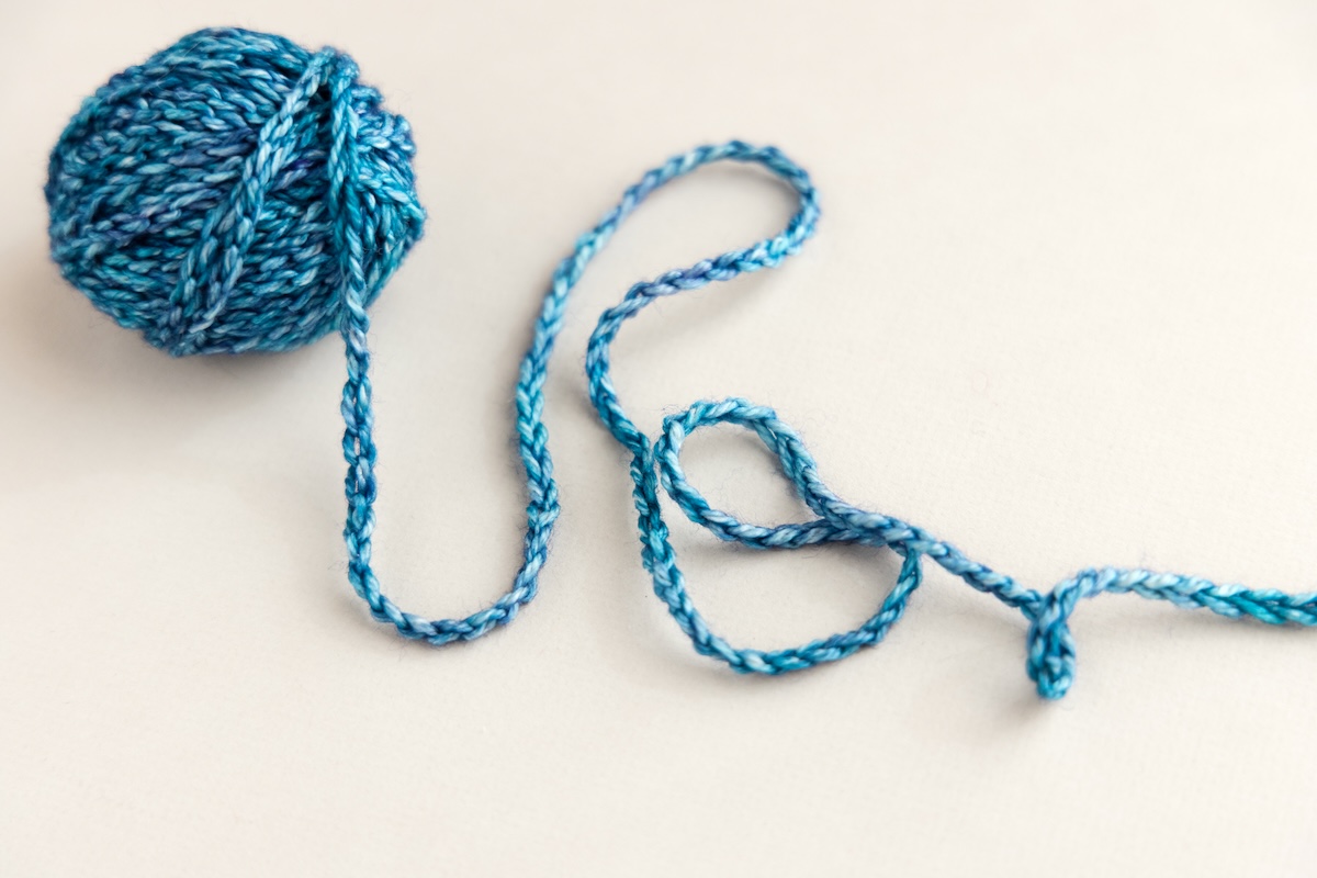 A full skew of yarn that has been chain-stitched!