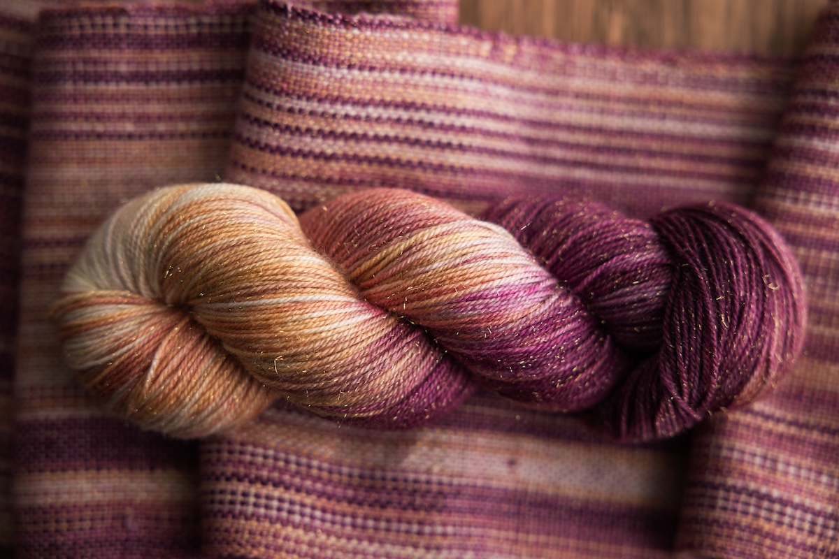 Faux Ikat handwoven scarf with the Champagne Dreams yarn club skein