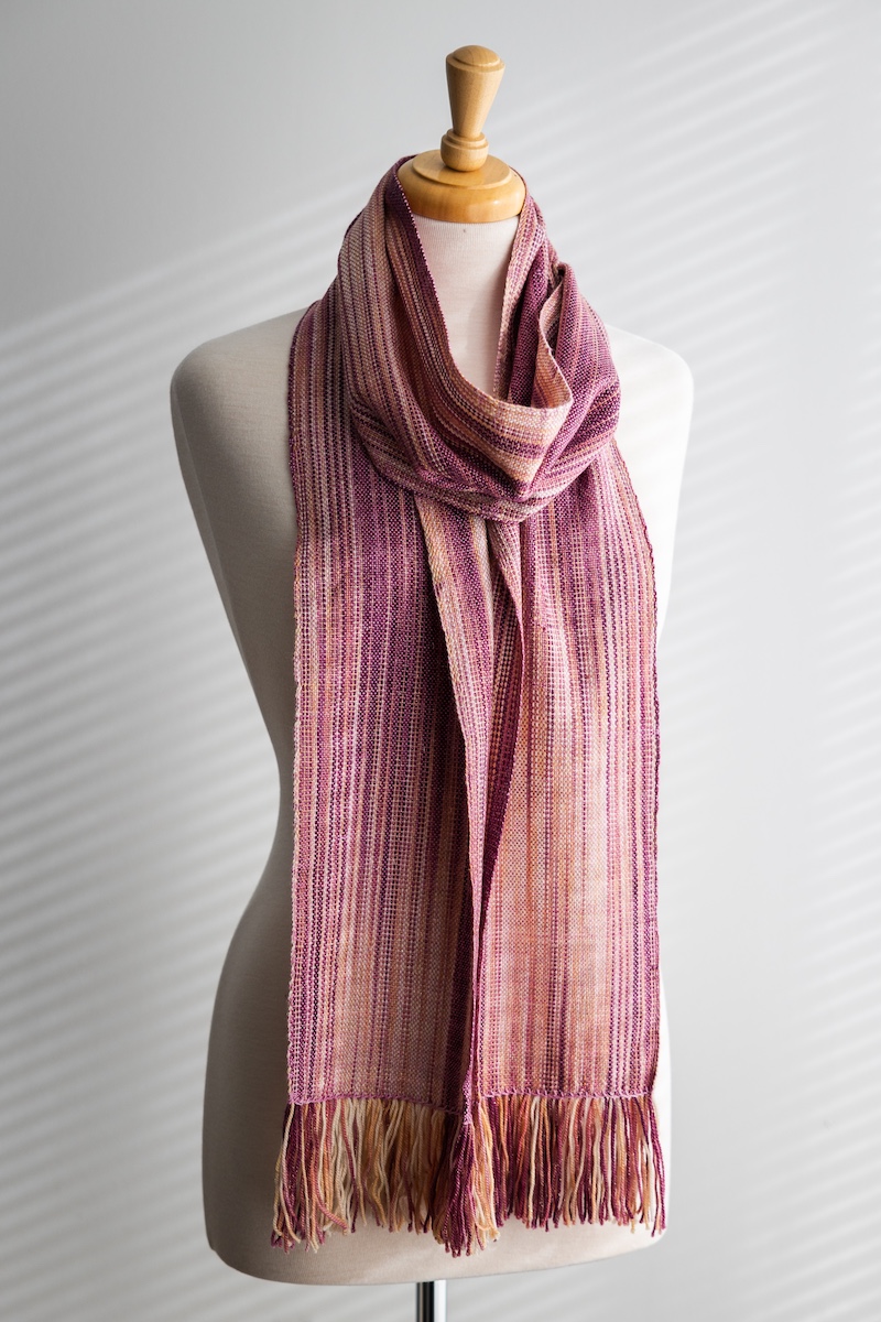 Plain weave faux ikat scarf using SweetGeorgia hand-dyed yarn club