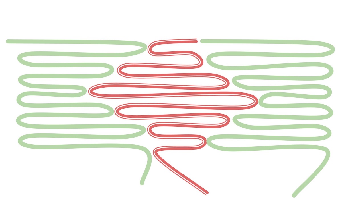a drawing demonstrating how weft moves in a tapestry 
