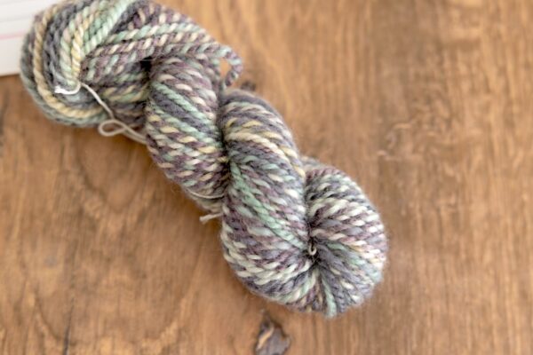 Two plies of Shadow on Snow colourway in handspun yarn