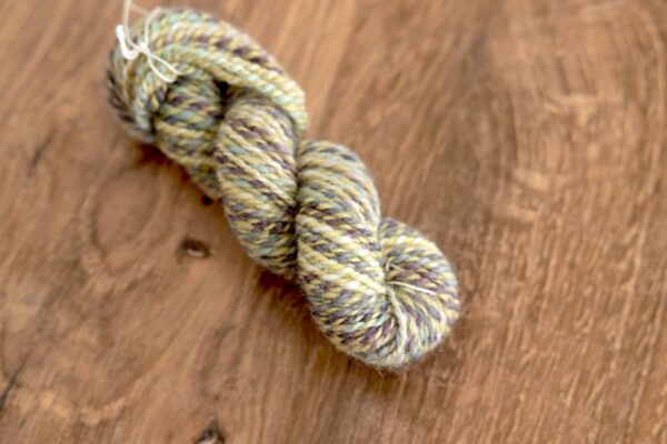 one ply Shadows on Snow, one ply Corriedale/silk blend