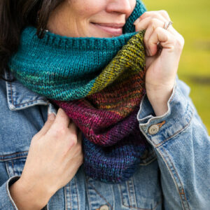 Asante Cowl knitting pattern in SweetGeorgia hand-dyed yarn