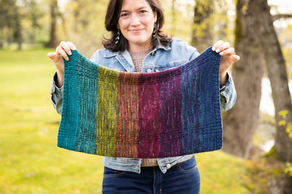 Asante Cowl knitting pattern in SweetGeorgia hand-dyed yarn