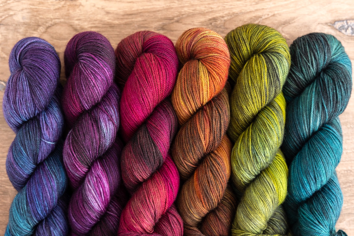 Hand-dyed yarn skeins