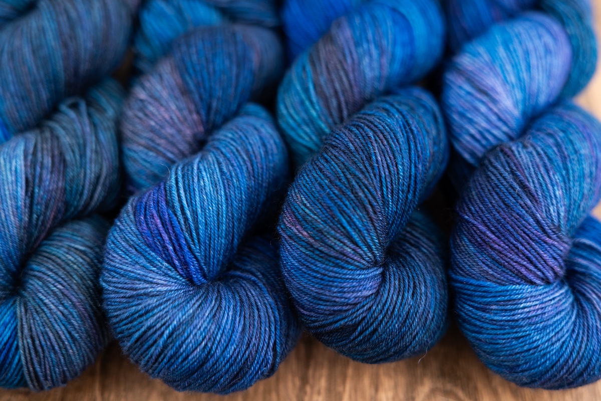 hand dyed cosmic cobalt, saturated blue yarn skeins