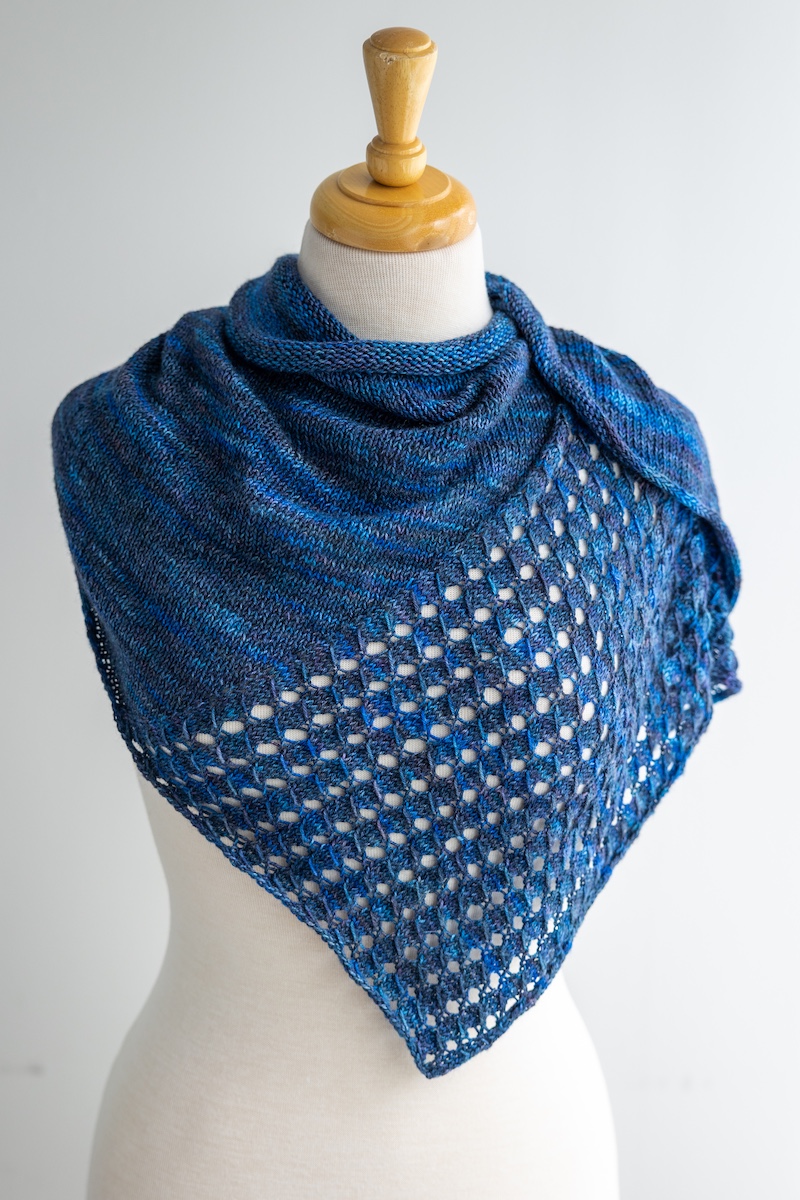 Sheaves shawl pattern knit in Lapis Lazuli Secret Stash Club hand-dyed yarn