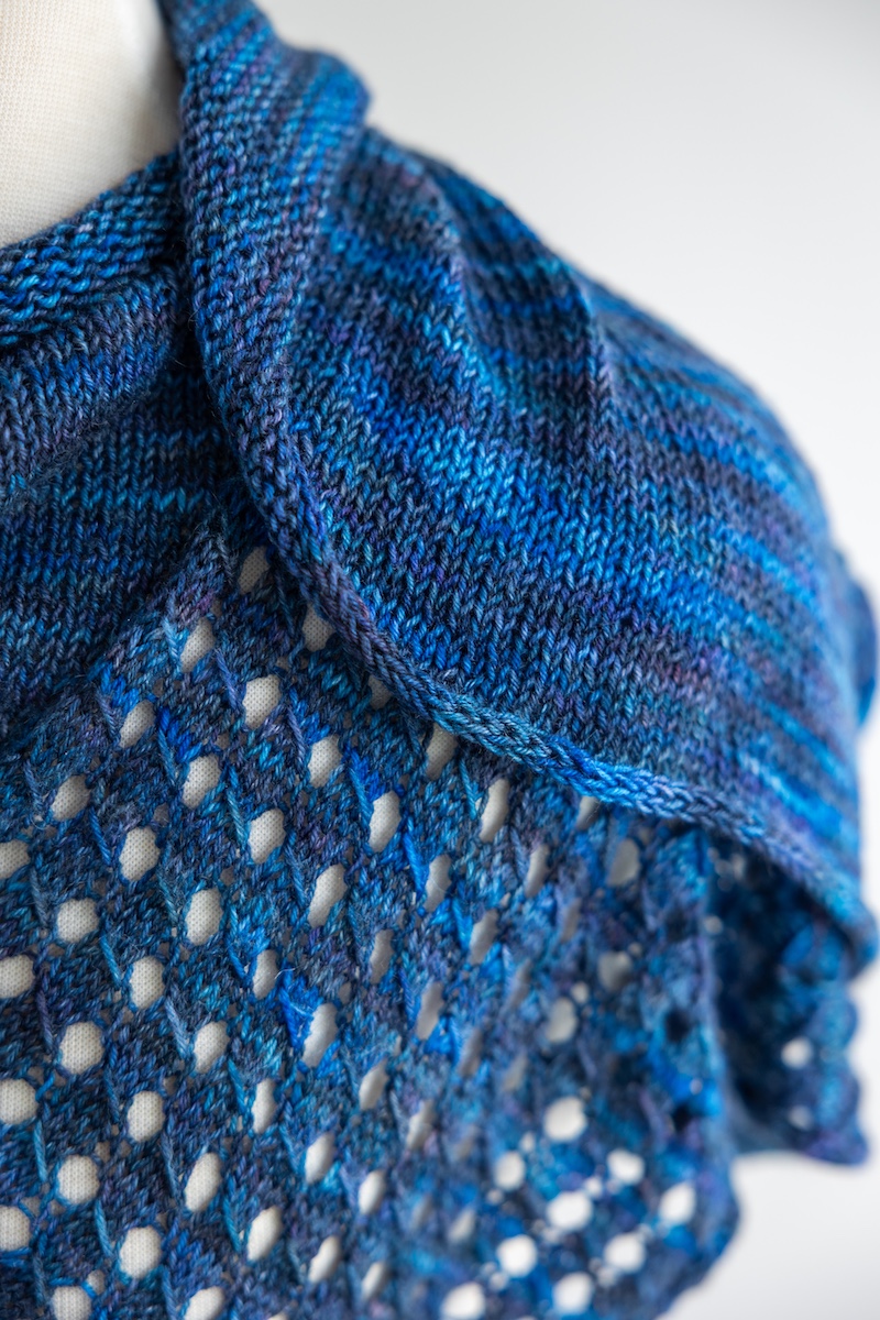 Sheaves shawl pattern knit in Lapis Lazuli Secret Stash Club hand-dyed yarn