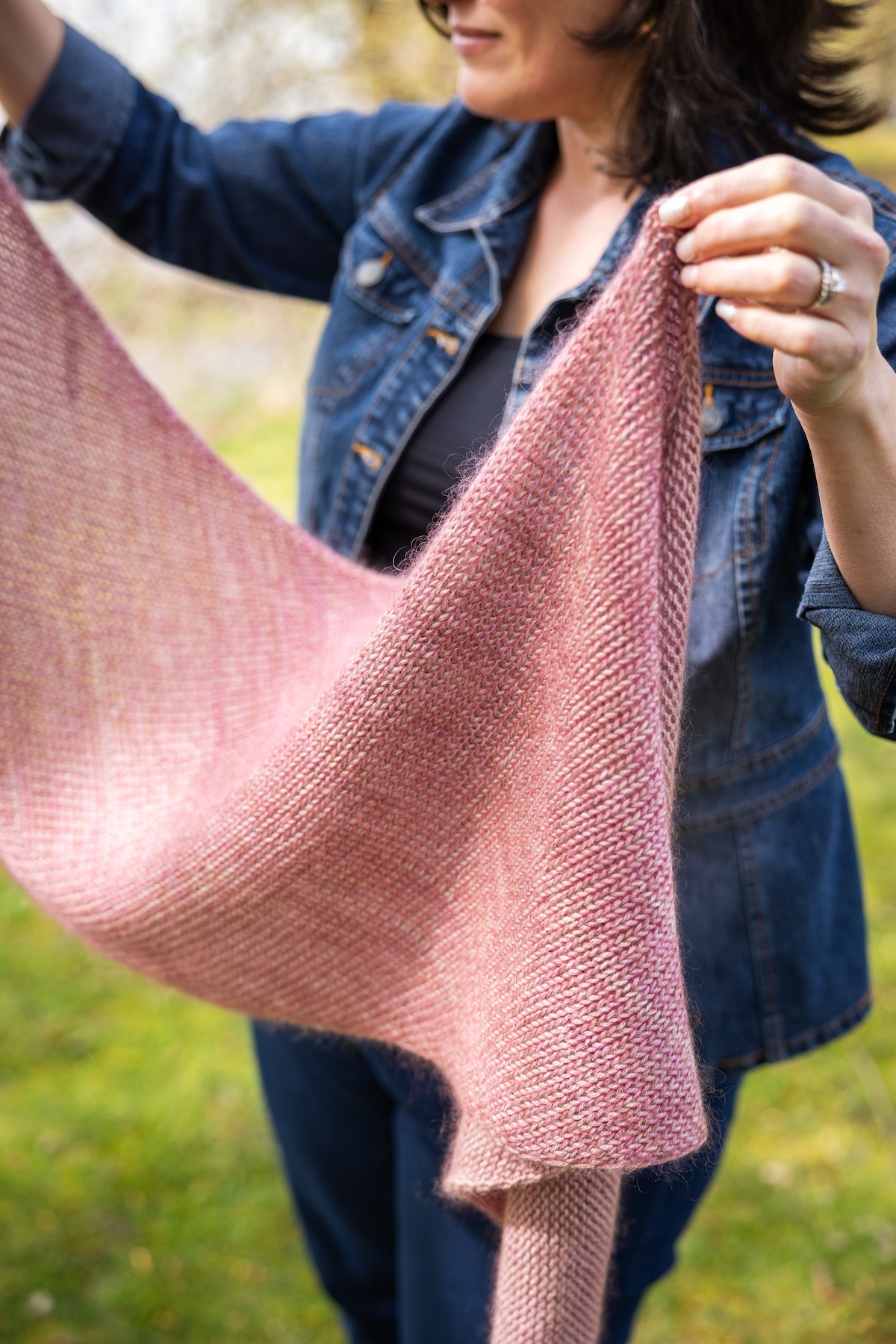 knit shawl on the bias