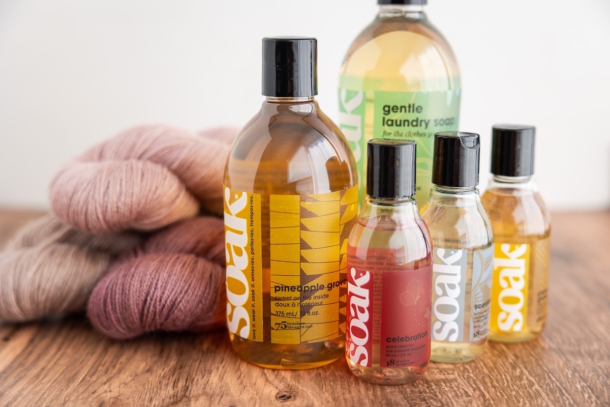 Soak gentle laundry detergent and SweetGeorgia Trifecta Fine yarn