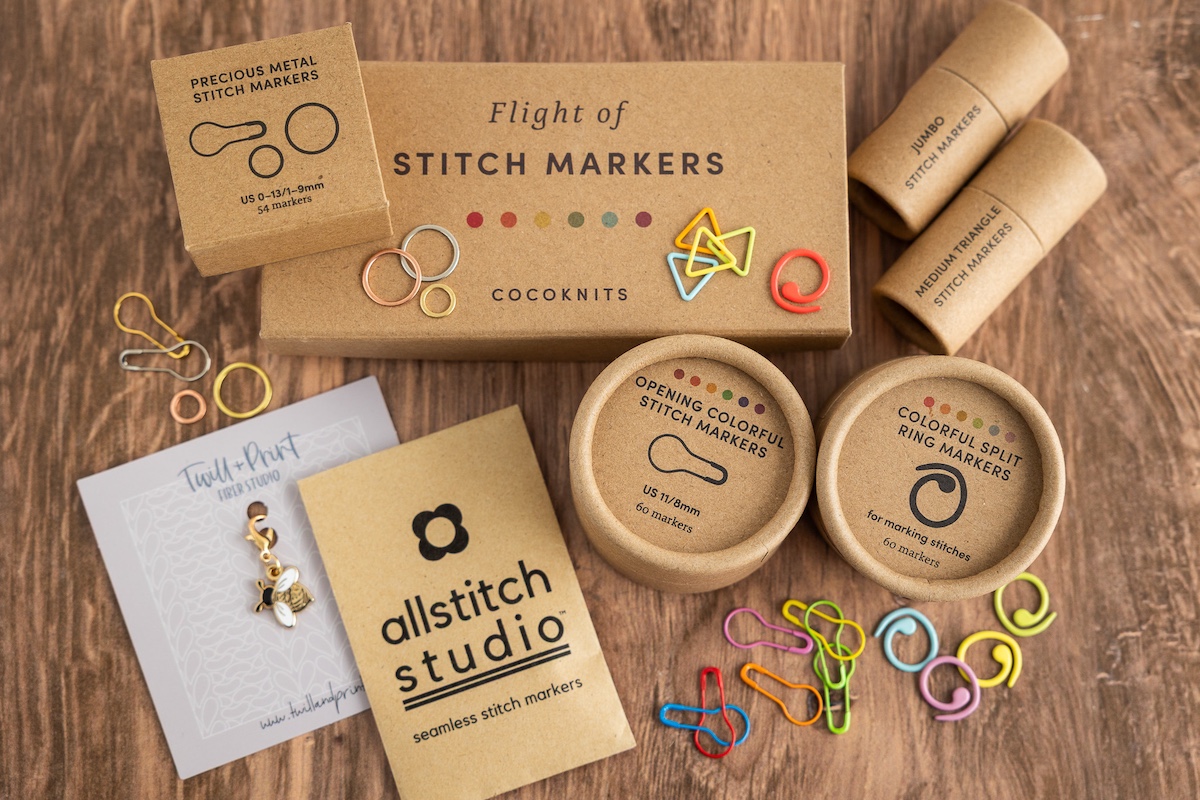 Assorted stitch markers for knitting and crochet