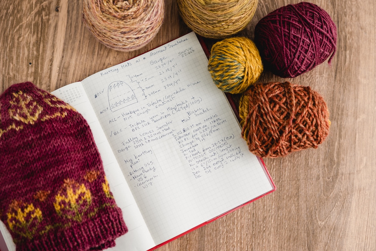 Recording notes of hat swatch 