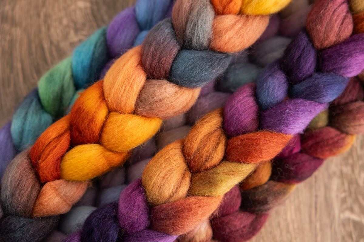 Hand dyed SweetGeorgia Corriedale fibre braids