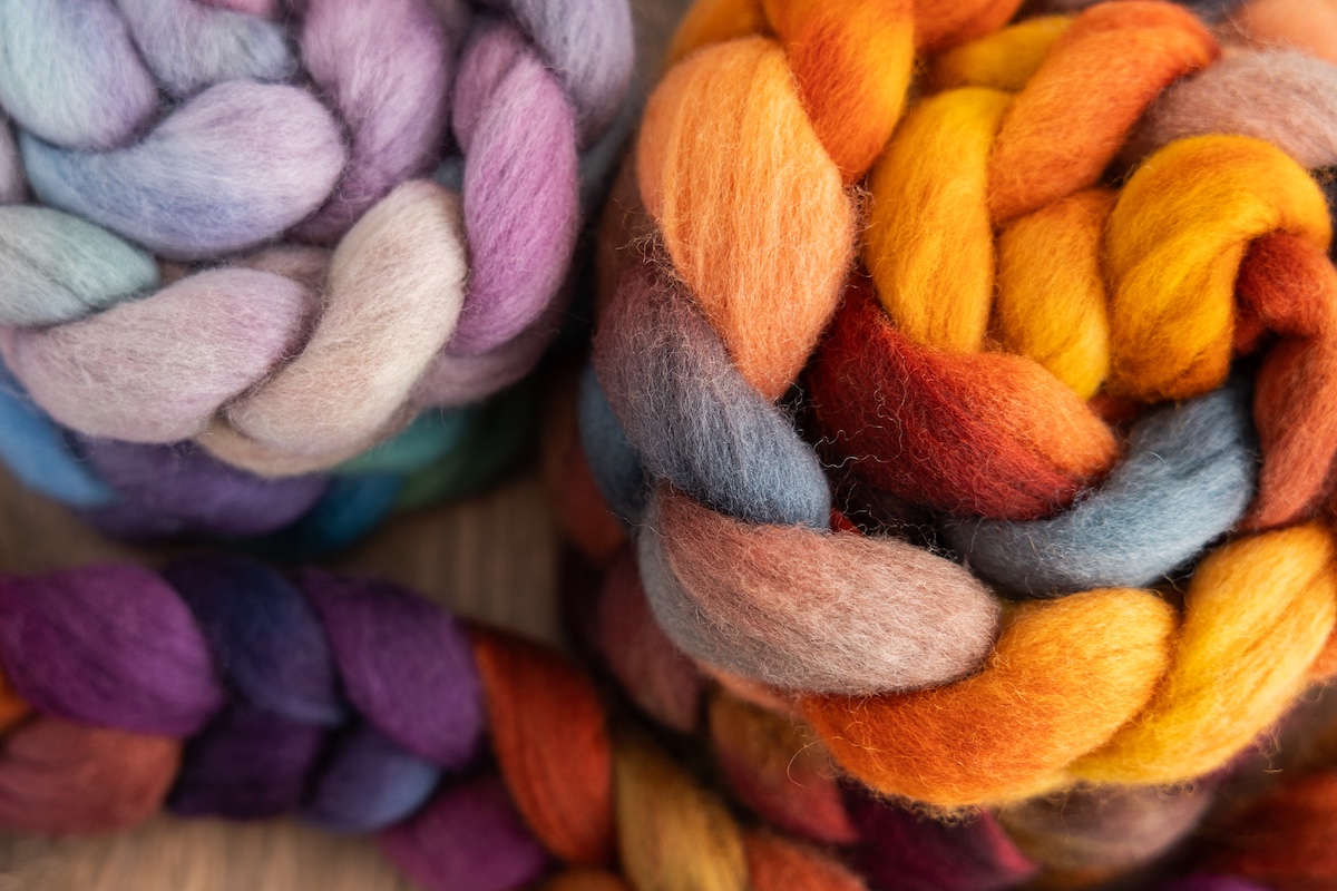 Hand dyed SweetGeorgia Corriedale fibre braids