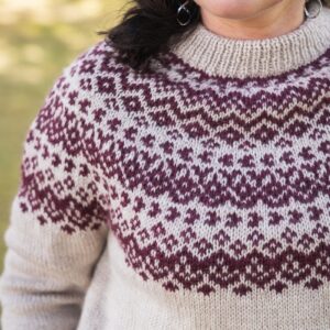 Colourwork yoke sweater knit in hand dyed yarn