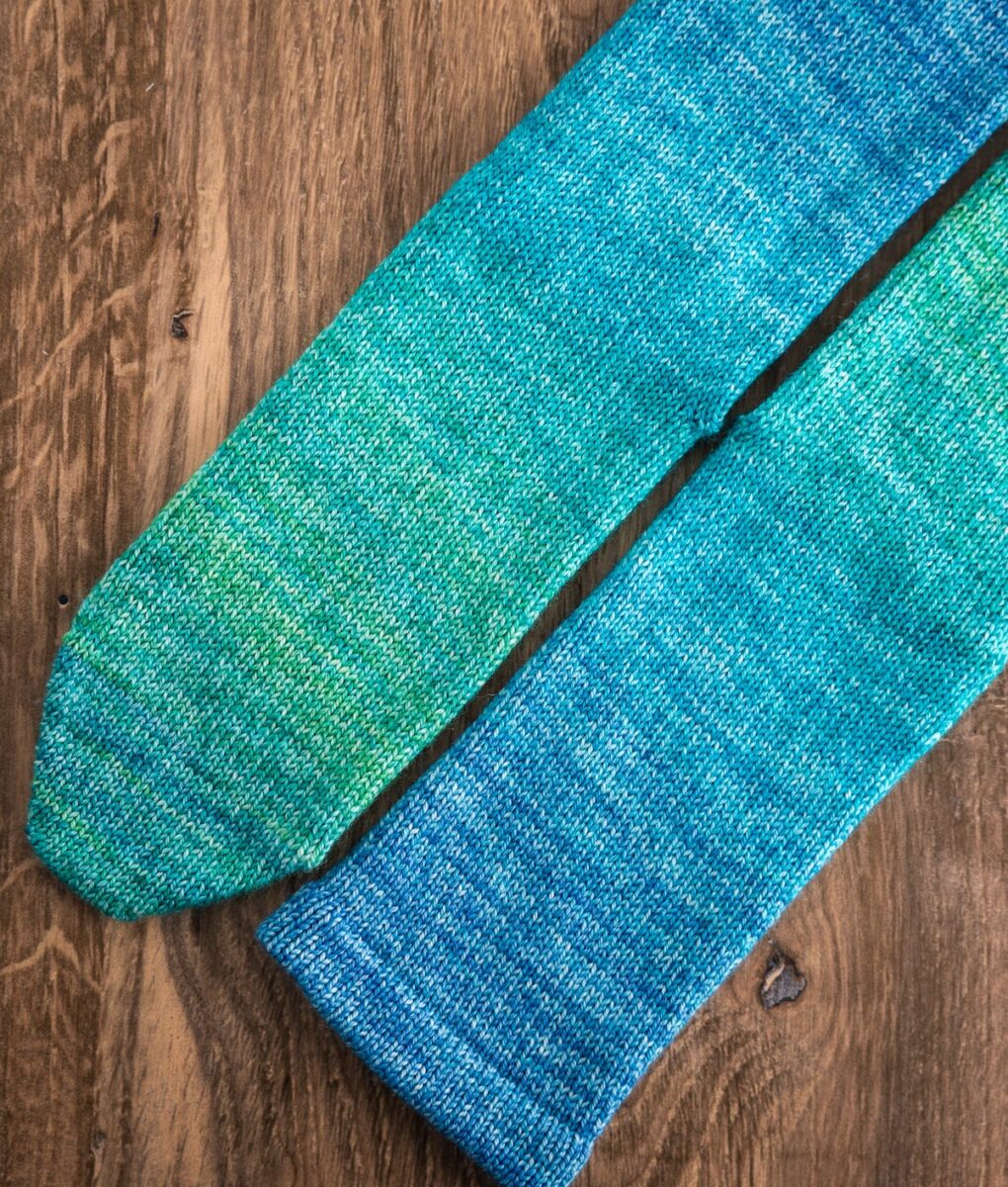 CSM socks knit in Summer at the Lake double sock yarn blank