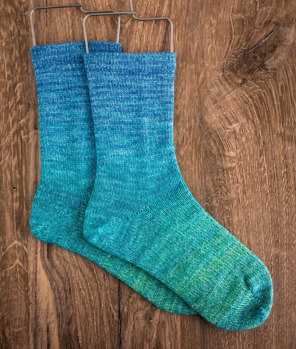 CSM socks knit in Summer at the Lake double sock yarn blank