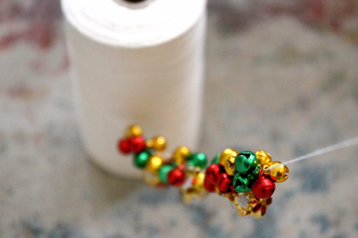 Bells on thread ready to spin on 