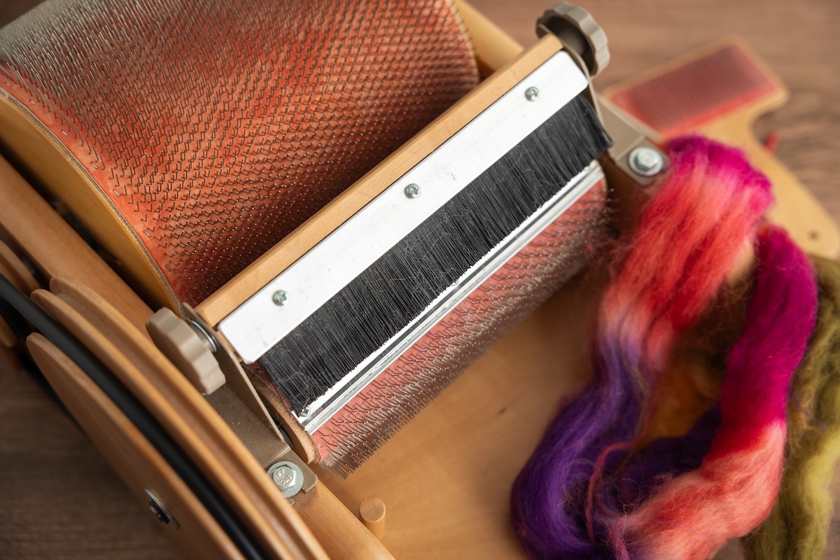 Ashford drum carder and hand dyed fibre — tools for fibre prep