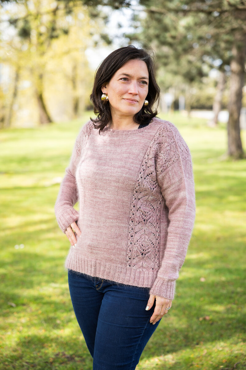 Pink Fizz knit sweater in hand-dyed SweetGeorgia yarn