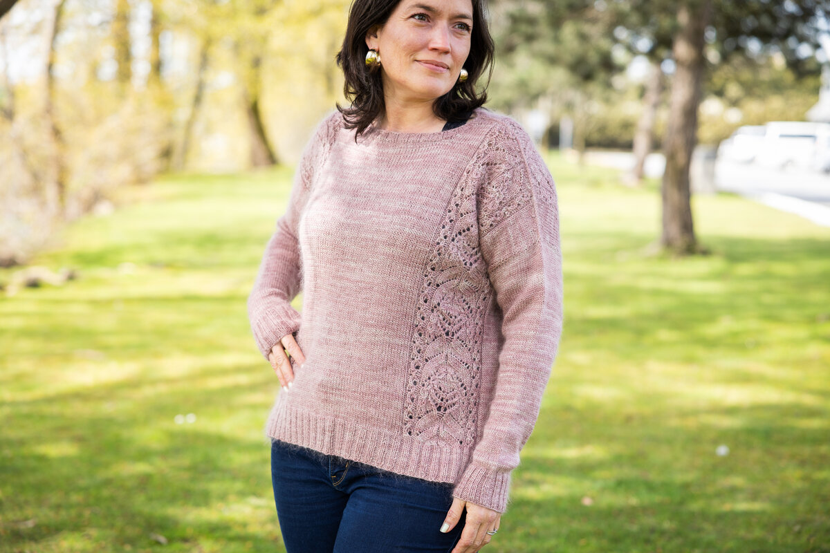 Pink Fizz knit sweater in hand-dyed SweetGeorgia yarn