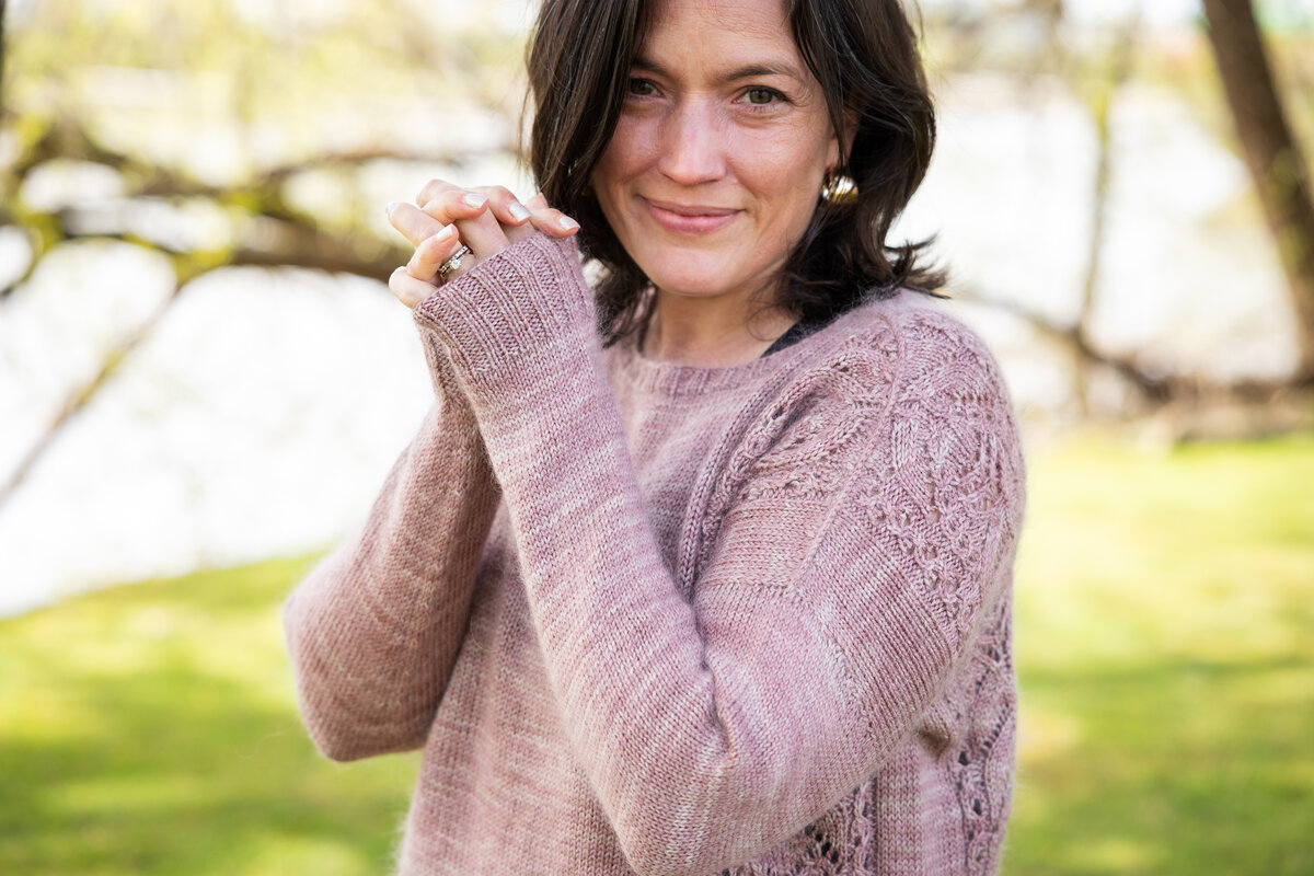 Pink Fizz knit sweater in hand-dyed SweetGeorgia yarn