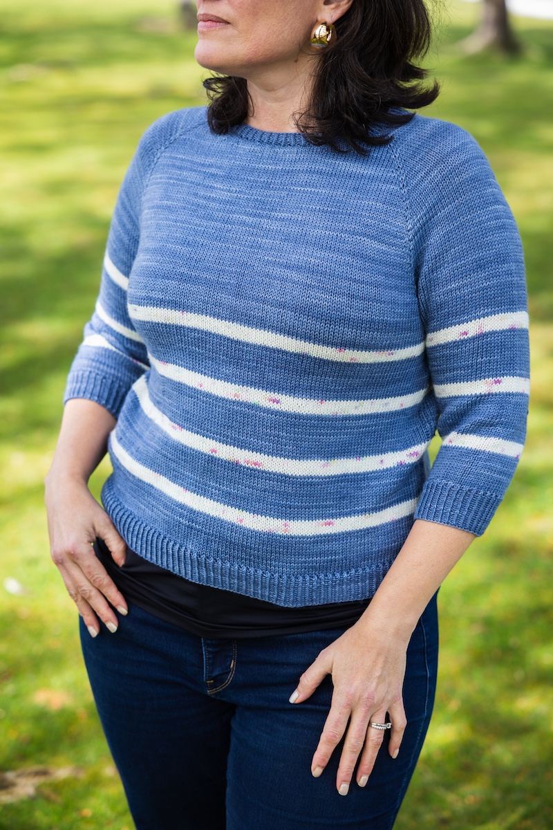 striped sweater knitting pattern in hand dyed sock yarn