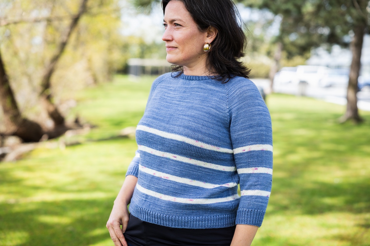striped sweater knitting pattern in hand dyed sock yarn