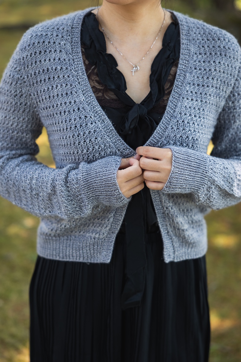 Sparkle Cardigan knitting pattern in hand dyed yarn