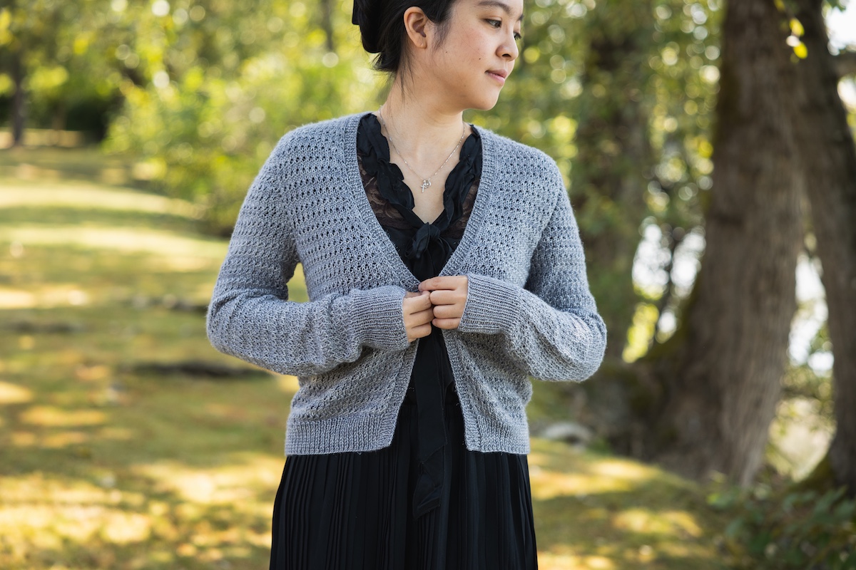 Sparkle Cardigan knitting pattern in hand dyed yarn