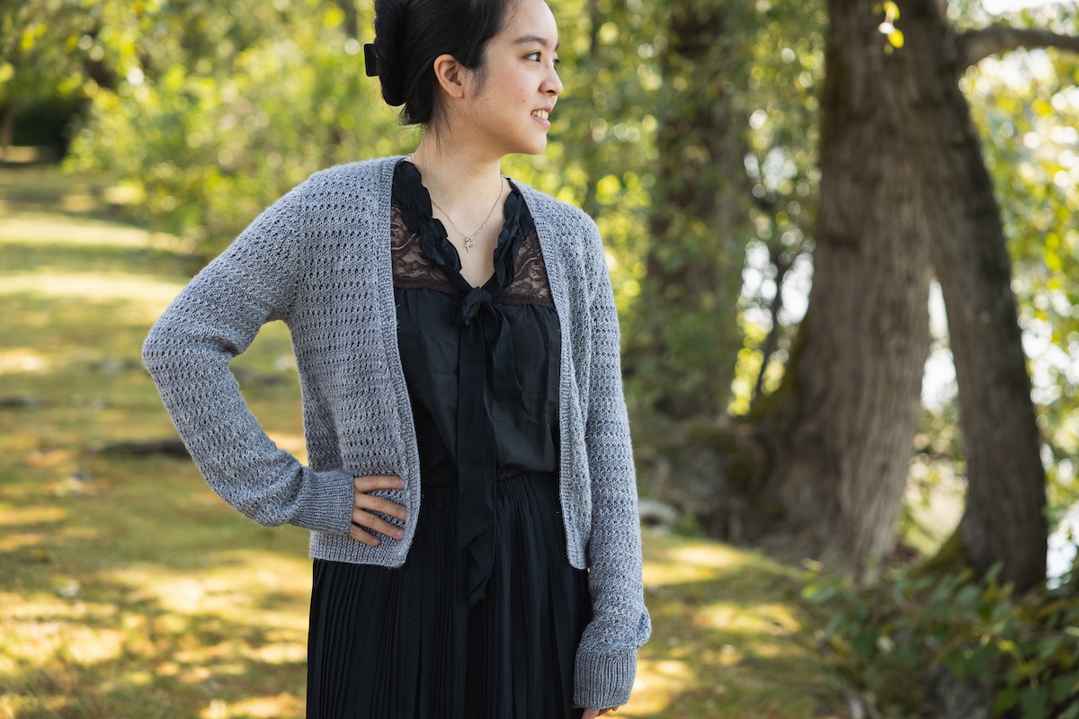 open front cardigan sweater knit in hand dyed yarn