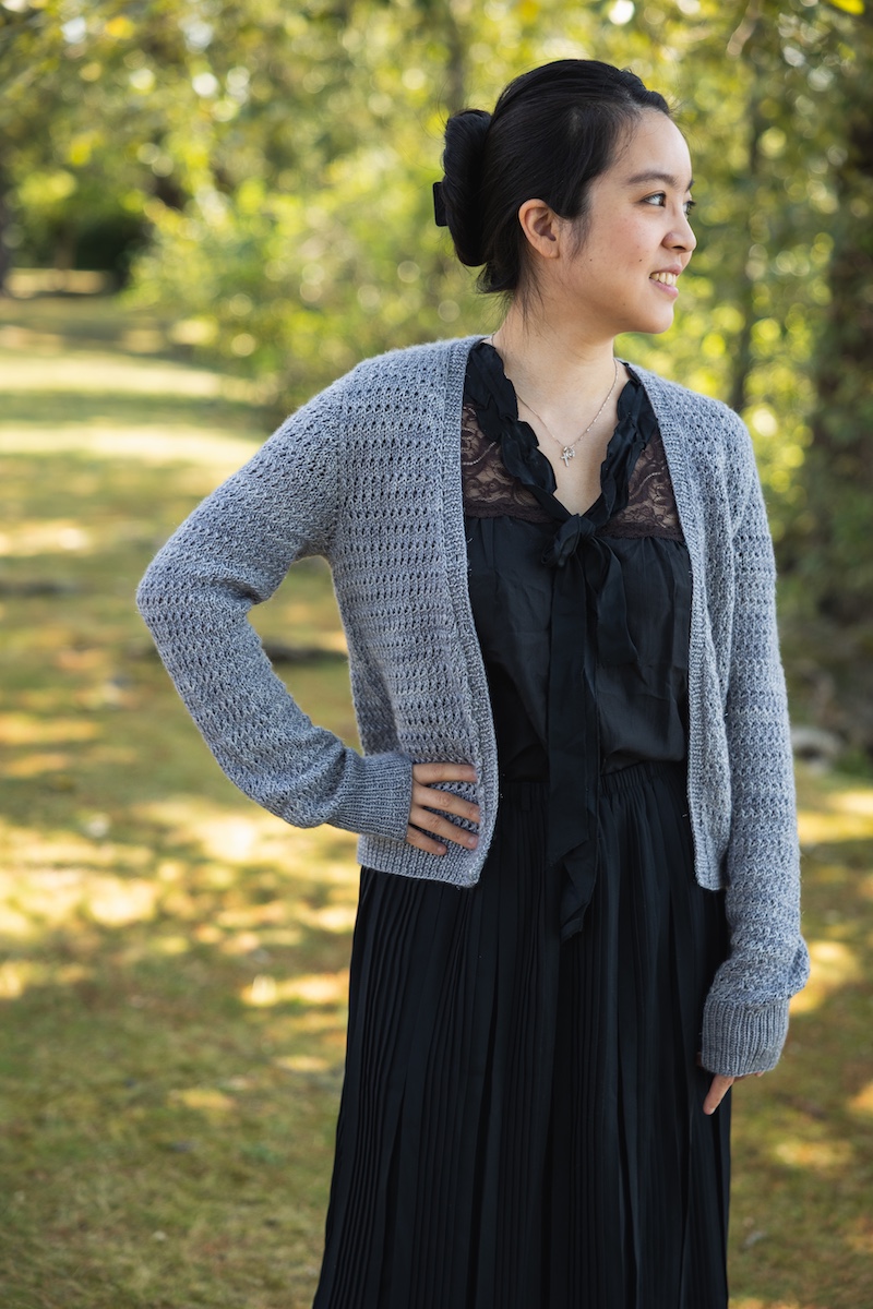 open front cardigan sweater knit in hand dyed yarn